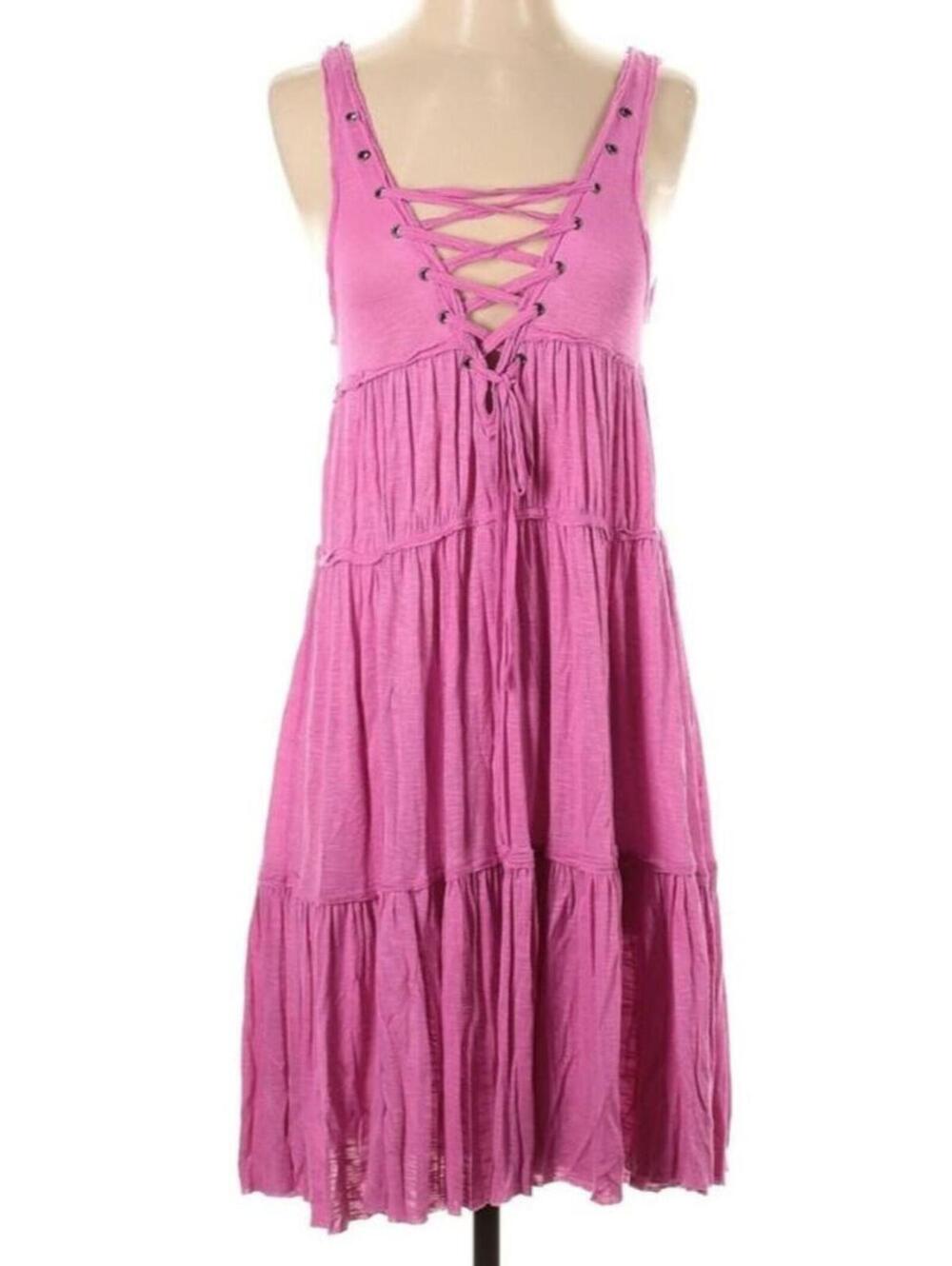 Free People Beach Pink Lace Up Endless Summer Dress